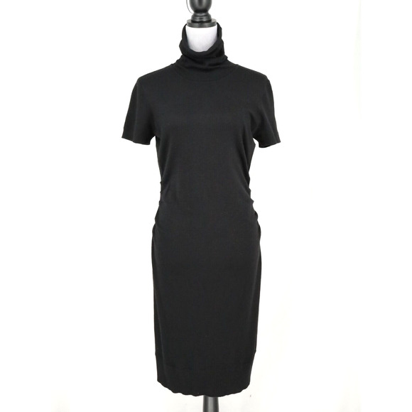 Anne Klein Dress Womens Large Black Sweater Ruched Sides Turtleneck Short Sleeve - Picture 1 of 14